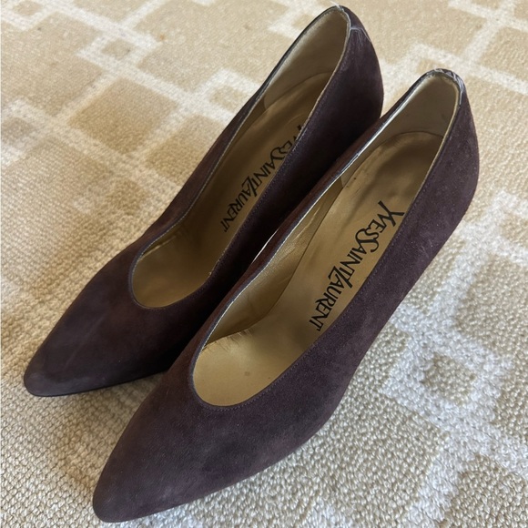 YSL Vintage Brown Suede High Heel Pumps Pointed Toe Designer Shoes Holiday 5.5 - Picture 7 of 10